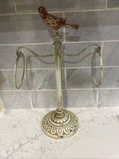 Vintage Victorian Shabby Chic Wrought Iron White Paint Towel Stand Standing 16”