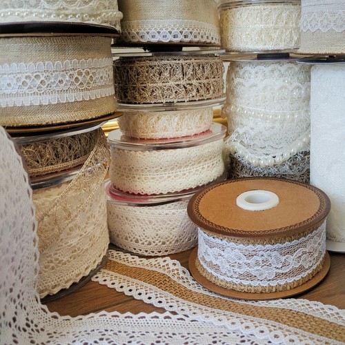 Vintage linen lace trim - linen, &