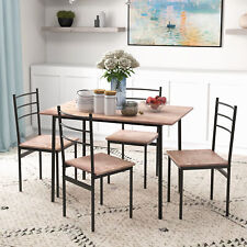 5pc Dining Room Sets, Space Saving Dining Table and 4 Chairs, Steel Frame Black