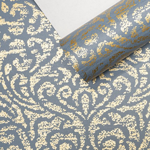 Blue floral damask wallpaper - blue,