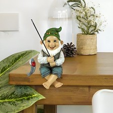 Garden Gnome Fishing & Rod + Fish Sitting Novelty Gift Present FATHERS DAY