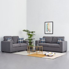 Luxury 2, 3 Seater Linen Fabric Sofa Couch Settee Armchair with 2 Pillows Home