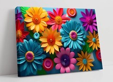 PRETTY MULTI COLOUR FLOWERS 2 DECOR DEEP FRAMED CANVAS WALL ART PICTURE PRINT