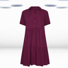 Ex Women’s Petite Size Tiered Smock Dress - Wine Red (Defect)