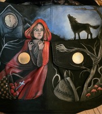 Ted Baker Black Suede Leather Shoulder HAND PAINTED RED RIDING HOOD WOLF LARGE