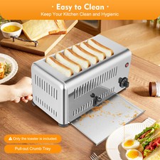 Commercial 6 Slice Toaster Extra Wide Slots & Removable Drawer-type Crumb Tray