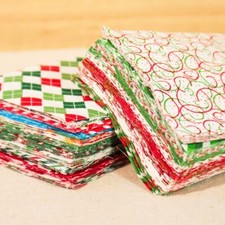 60 Charm Squares Pack Cotton Christmas Fabric Quilted Fabric DIY Holiday Sewing