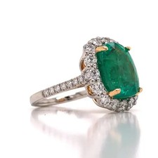 5.10 Ct Art Deco Emerald & Lab Created Diamond Engagement 14K White Gold FN Ring