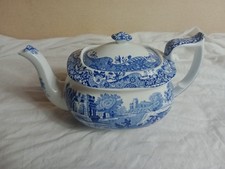 Vintage Blue & White Spode Italian Teapot 2 Pints 1.1 litre black stamp c1970s