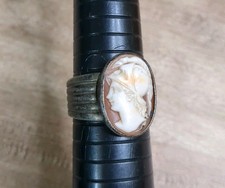 Victorian Palladium Cameo Ring Centurian Oval Marked 500 Size 11.5 Antique
