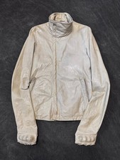 Carol Christian Poell White Leather Biker Jacket Zip Accents Stand Up Collar S/M