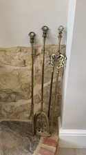ANTIQUE GEORGIAN VICTORIAN BRASS FIRE TOOLS COMPANION SET POKER SHOVEL TONGS