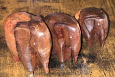 Vintage Family of 3 Small Elephants Hand Carved Wooden Elephant Figurines