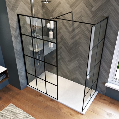 Black grid walk shower - black,