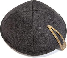 Dark Grey Linen Yarmulke