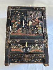 Rare Antique 18th Chinese Black Lacquer Inlaid Cabinet/Wooden Jewelry Box 12”