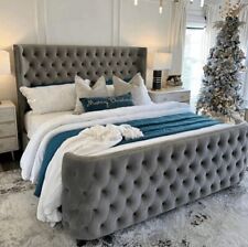 Bespoke Plush Velvet Foot Wingback Regal Bed Frame with Mattress/Gas Lift option