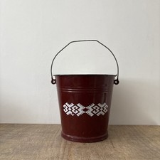 Vintage Rustic Rare Graphic Enamel Handled Bucket Planter Garden Kitchen Decor