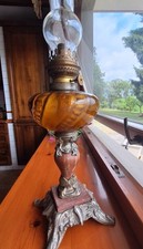 Antique Oil Lamp Rococò  - Amber Glass - Verona Red Marble - 19th century - 62cm
