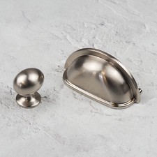 Brushed Nickel Cupboard Handle 76mm Cup Handle & 31mm Knob Cabinet Door Drawer