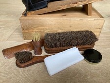 Shoe Boot Shine Cleaning Set Wooden Box Foot Rest Polish Brush Horn Dauber