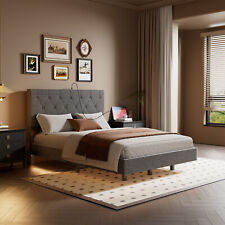 OYAJIA Double Size Floating Bed Frame Modern Platform Bed with LED Lights