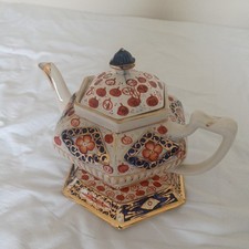 Vintage Unmarked teapot in style of Arthur Wood Hexagonal Imari Gaudy Welsh 1930