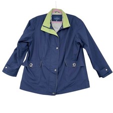 Mackintosh New England Navy Blue Jacket Snap Buttons Pockets Collared Size XL