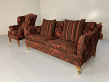 Duresta "Trafalgar" Sofa & "Devonshire" Armchair - In Deep Red Damask