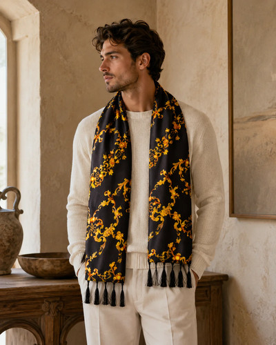 Monzoro 100 silk scarf black - 100%,