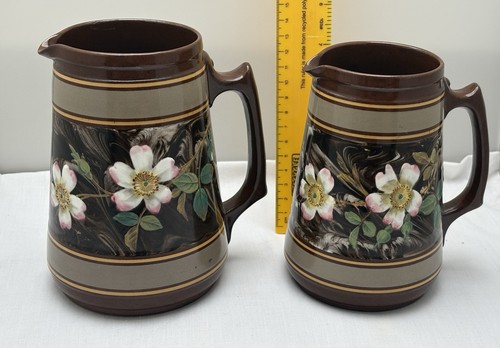 Pair antique pottery jugs - pottery,