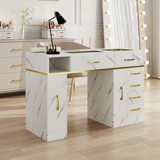 White Marble Manicure Table Beauty Salon Nail Art Desk with Dust Collector