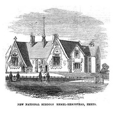 HEMEL HEMPSTEAD The New National Schools - Antique Print 1856