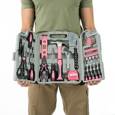 56 Pcs Pink Tool Kit For Home Repair Ladies Tool Set With Hex Keys Hammer Pliers