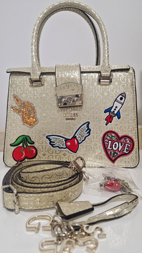 Guess gold logo satchel - gold,