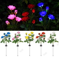 6 LED Solar Light Rose Flower Stake Lights Outdoor Garden Decor Luminous Lamps