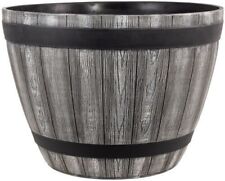 Grey Wooden Barrel Planter