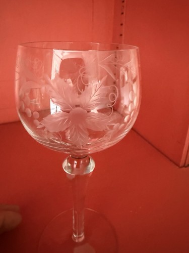 Tall etched wine glass - wine,