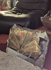 Vintage Art Deco Bevelled Wall Mirror Scalloped Frameless metal Crest original 