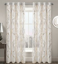 Swirl Ripple Effect Voile Curtain Eyelet Panel White Gold Silver Voile Net Panel