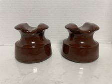 Set Of 2 Vintage Ceramic Brown Saddle Top Electric Insulators