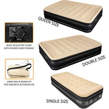 Inflatable High Raised Air Bed Mattress Builtin Electric Pump 3 Size Beds