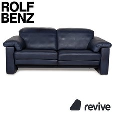 Rolf Benz 4000 Leather Two-Seater Blue Dark Blue Sofa Couch Manual Function
