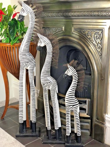 Wooden zebra statue set - set,
