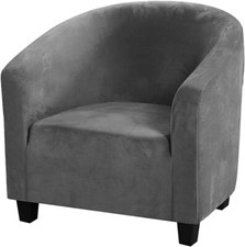 Armchair Tub Chair Slip Cover - High Stretch Soft Velvet * Grey * High Stretch