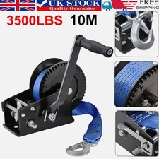 Heavy Duty 3500LBS Hand Winch 2 Gear 10M Polyester Strap ATV Trailer Boat Marine