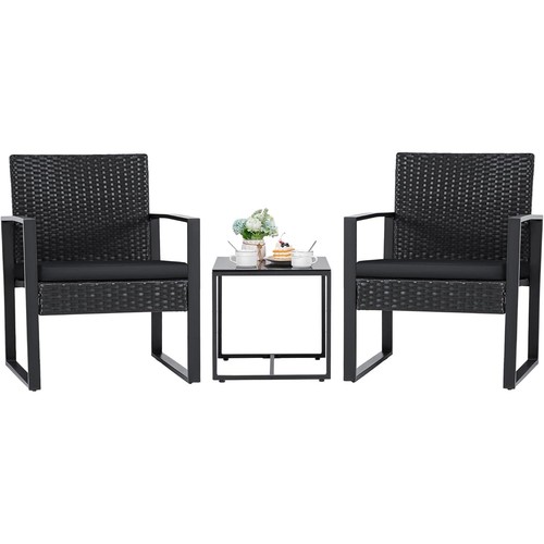 Piece black rattan bistro - black,