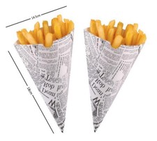 Newspaper Print Disposable Paper Bags Fast Food Chip Buckets Serving Scoop Cones