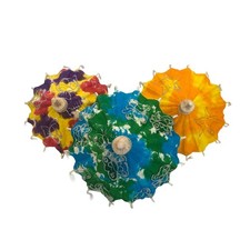 3x Colourful Small Thai Paper Parasols Sun Umbrella Festival Boho Decor NEW