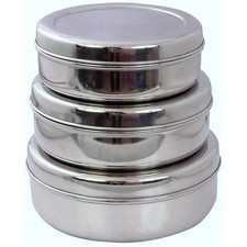 3Pc Stainless Steel Puri Dabba Set Cake Biscuit Canisters/Storage Containers